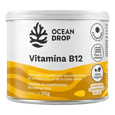 Vitamina B12 Ocean Drop Metilcobalamina 100% Vegano 60 Comp