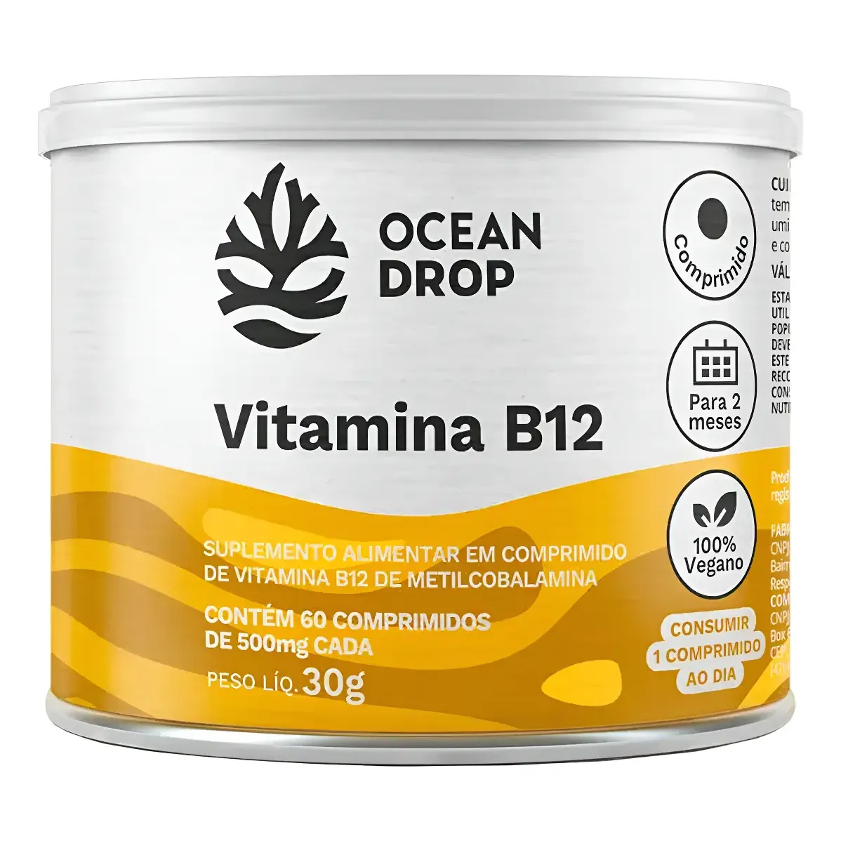 Vitamina B12 Ocean Drop Metilcobalamina 100% Vegano 60 Comp