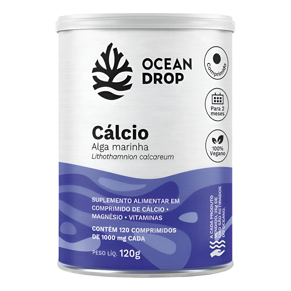 Cálcio De Algas Vegetal Ocean Drop Vegano Sem Lactose D3 K2