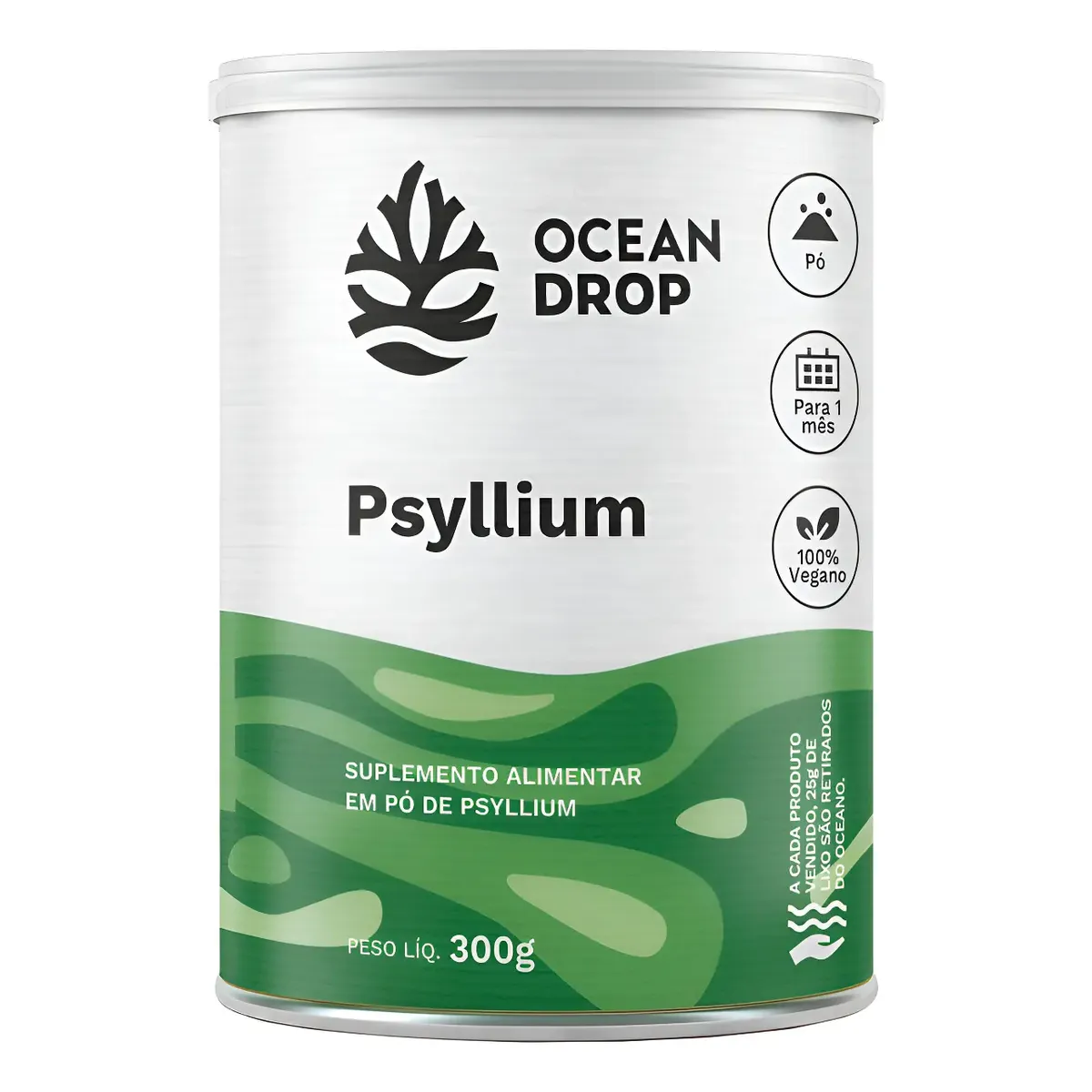 Psyllium Em Pó Ocean Drop Fibras Solúveis Natural 100% Vegan