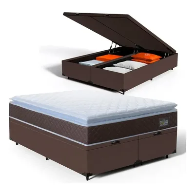 Cama Box Baú King + Colchão De Espuma D33 Com Pillow Top