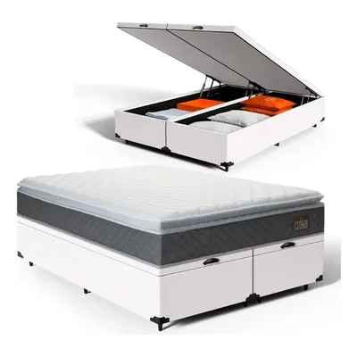 Cama Box Baú King + Colchão De Espuma D45 Com Pillow Top
