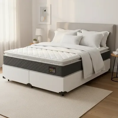 Cama Box King + Colchão E Espuma D45 Pillow Top Fort Comfort