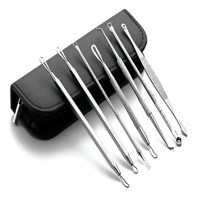 Extrator De Cravos Espinhas Kit 7 Curetas Inox Com Estojo