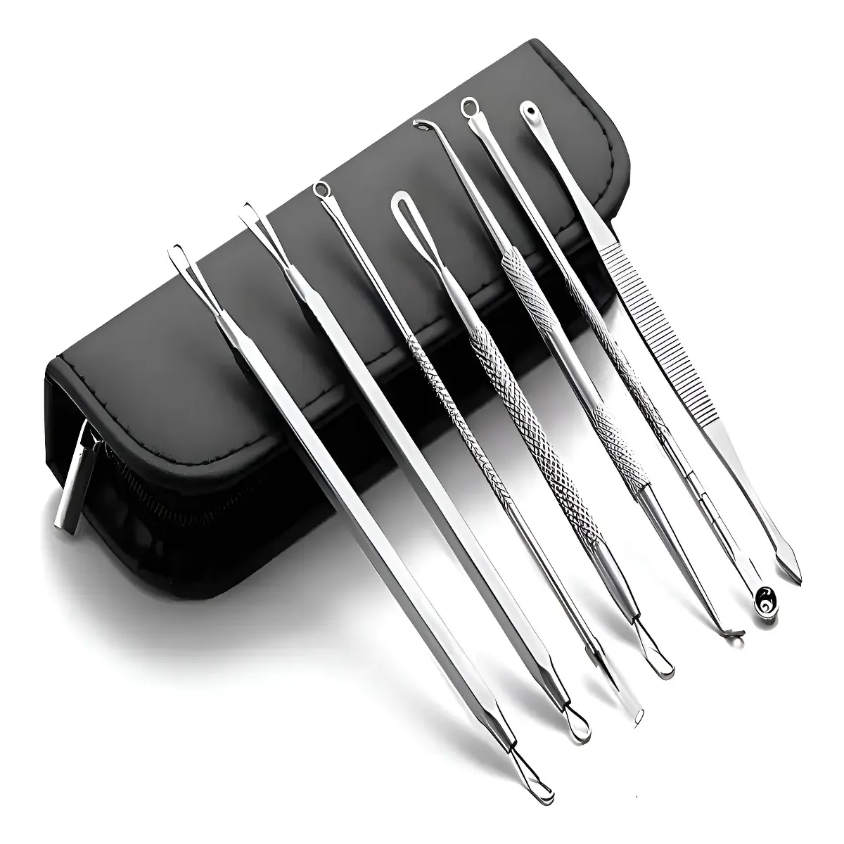 Extrator De Cravos Espinhas Kit 7 Curetas Inox Com Estojo