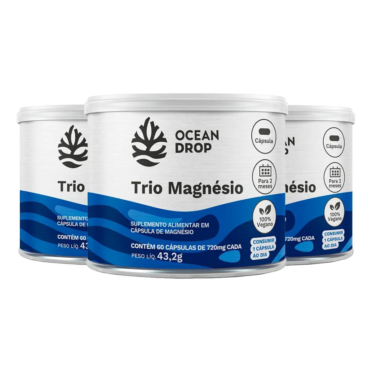 Kit 3x Trio Magnésio Ocean Drop Magnésio Bisglicinato Malato