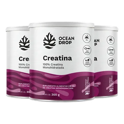 Kit 3x Creatina Monohidratada Ocean Drop Porção 3g 100% Pura