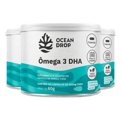 Kit 3x Omega 3 Dha Vegano Ocean Drop Vegetal Livre De Peixe