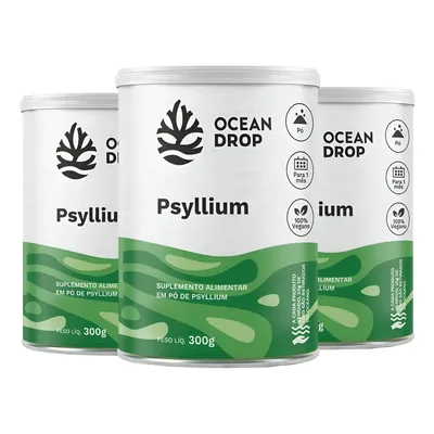 Kit 3x Psylium Em Pó Ocean Drop Fibras Solúveis 100% Vegan