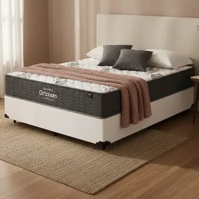 Cama Box Com Colchão De Espuma D33 Ortobom Airtech 100 Casal