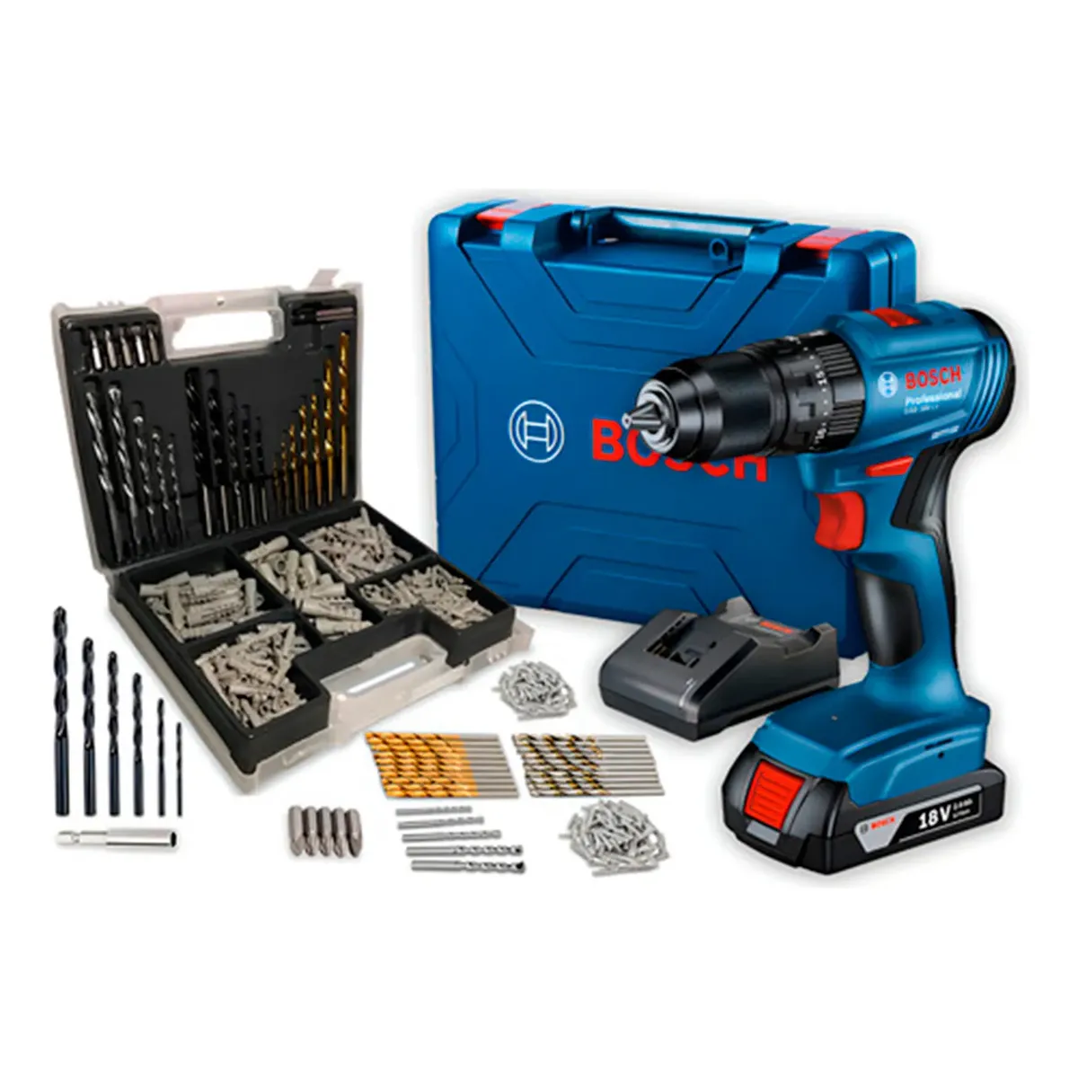 Parafusadeira De Impacto Bosch 18v Gsb 185-li + Kit 300 Pçs