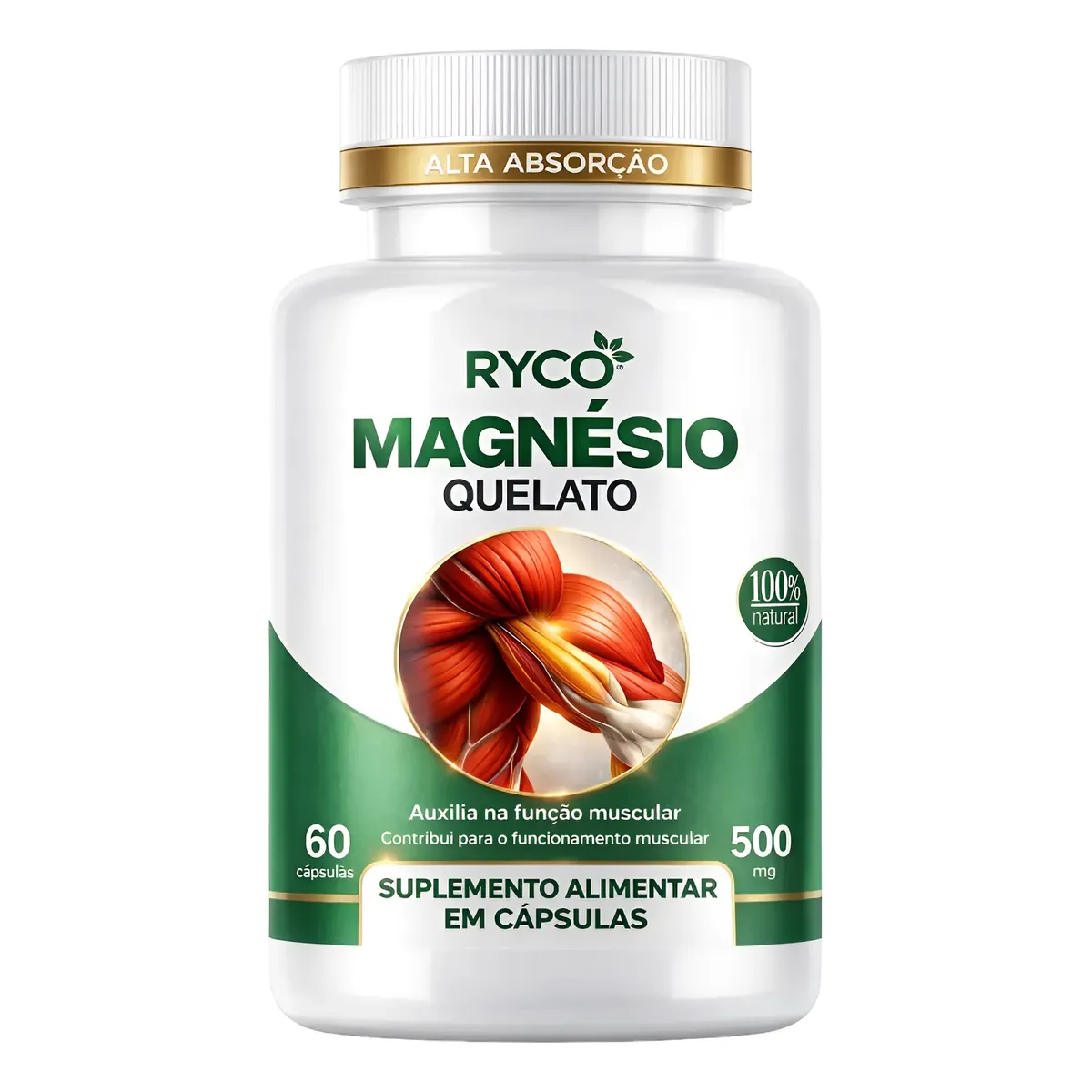 Magnésio Quelato 500mg Ryco 60 Cápsulas Sem Sabor