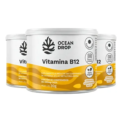 Kit 3x Vitamina B12 Ocean Drop Metilcobalamina 100% Vegano
