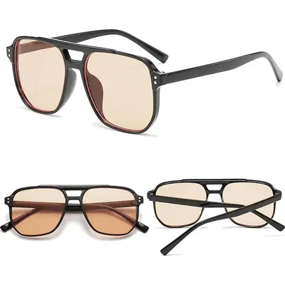 Óculos De Sol Feminino Estilo Blogueira Quadrado Uv Não. Chá Claro Preto