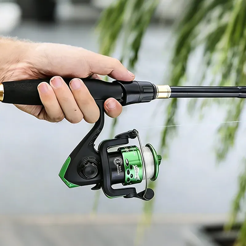 Cana De Pesca Portátil Para Exterior Com Carreto, Verde