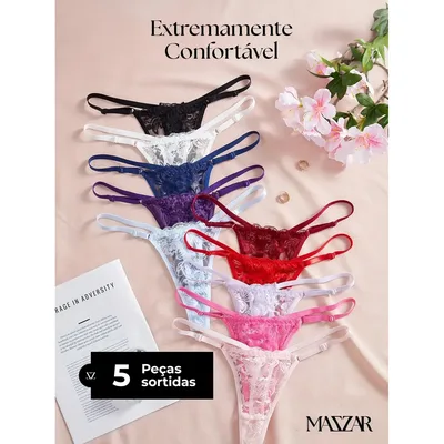 Kit 5 Calcinha Fio Dental Renda Sexy Sensual Regulagem