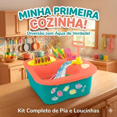 Pia Infantil Completa Brinquedo Cozinha Sai Água De Verdade