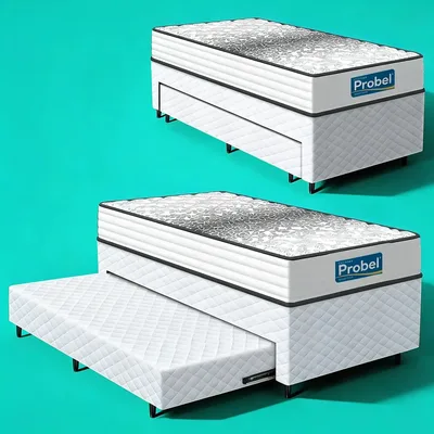 Box + Aux De Espuma E Colchão Mola Ensacada Probel Solteiro