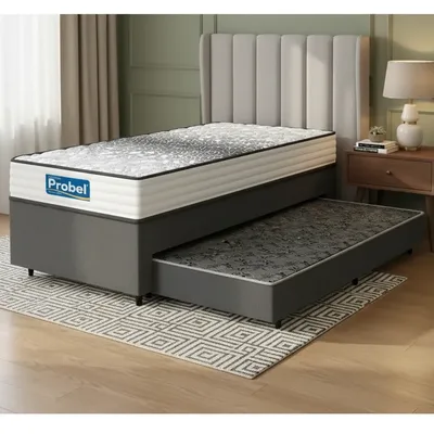 Box + Aux De Mola E Colchão Mola Ensacada Esence Probel 88cm