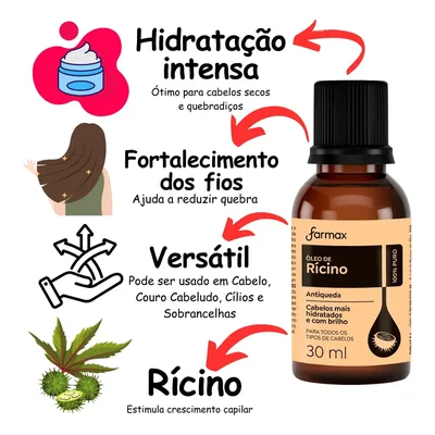 Oléo De Rícino Farmax 100% Puro Crescimento Cabelo 30ml