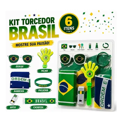 Kit Torcedor Brasil 6 Peças, Ideal Para Copa Do Mundo