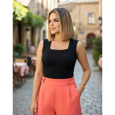 Blusa Regata Feminino Decote Quadrado Alça Grossa Casual Ful