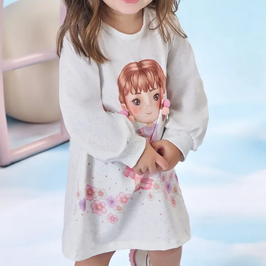 Vestido Infantil Manga Longa Malha Power Menina Kukiê