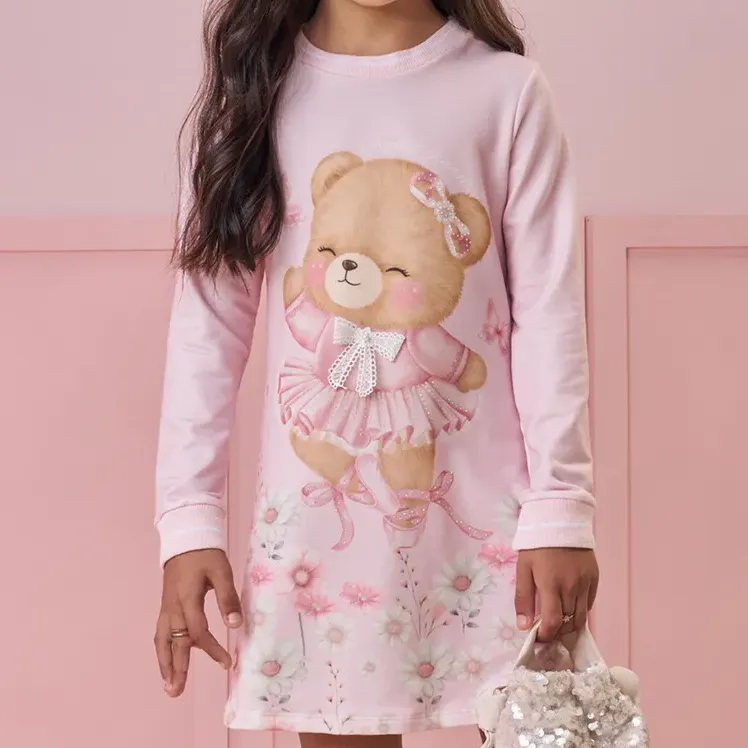 Vestido Infantil Molecotton Ursa Bailarina Kukiê Rosa 10