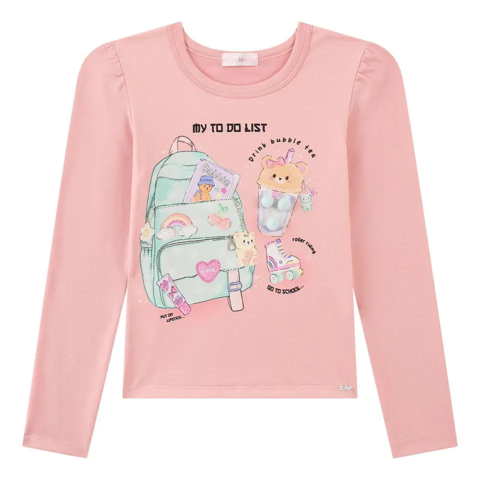 Blusa Infantil Em Termoskin Peluciado Estampada Rosa Kukiê
