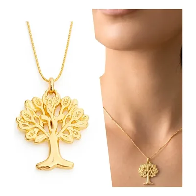 Colar Feminino Pingente Árvore Da Vida Galhos Folheado Ouro