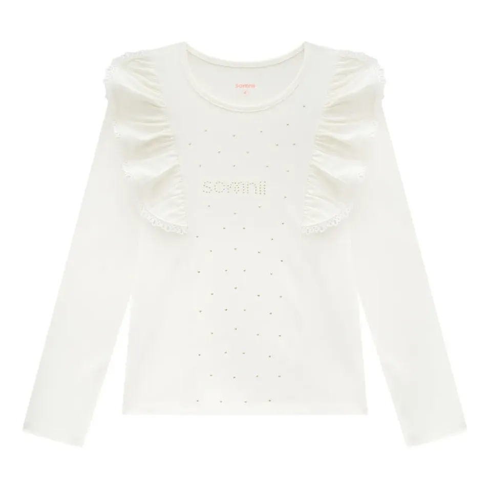 Blusa Infantil Manga Longa Cotton Babado Na Manga Somnii