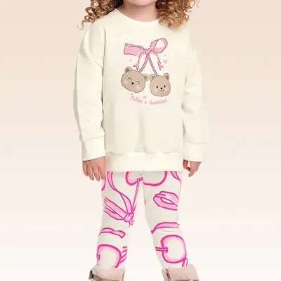 Conjunto Infantil Blusão E Legging Flanelado Ursas Fakini