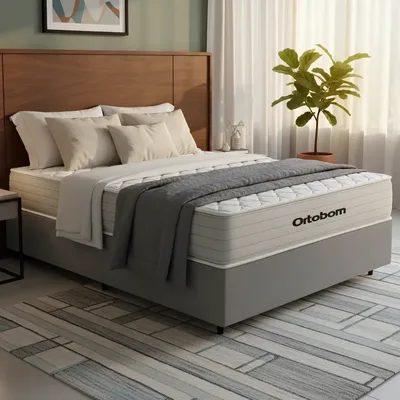 Cama Box + Colchão De Molas Ensacadas Ortobom Plenno - Casal