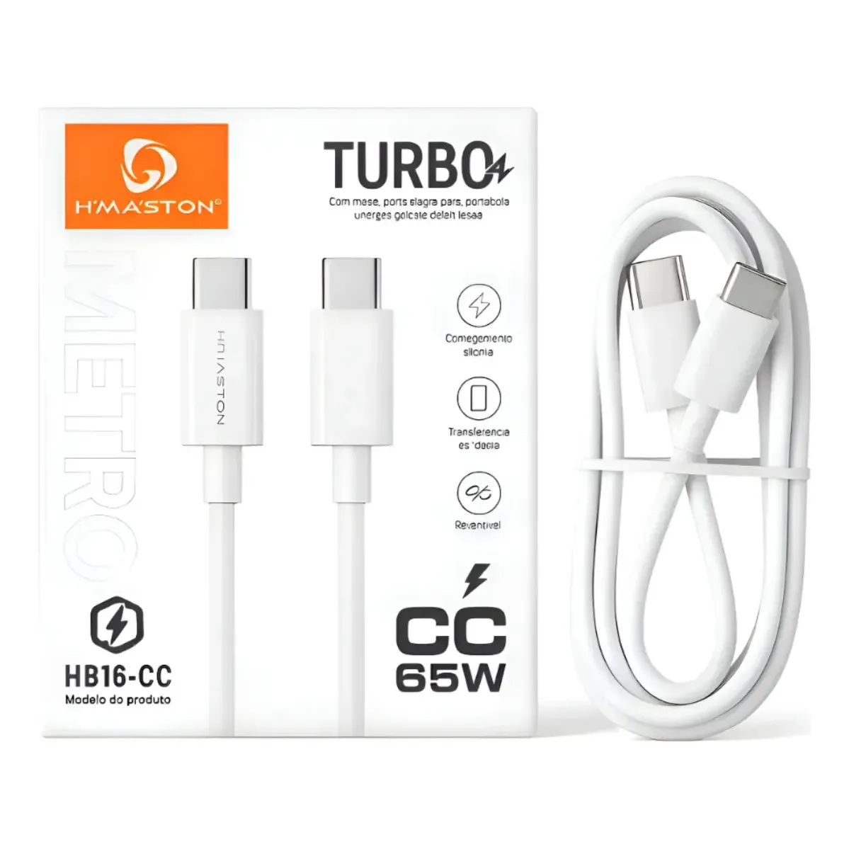 Cabo De Dados H'maston Turbo 65w Tipo-c Para Tipo-c Hb16-cc