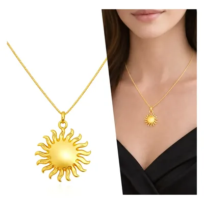 Colar Feminino E Pingente Sol Liso Solare Folheado Ouro 18k