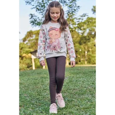 Conj Infantil Blusão Moletom Linho E Legging Canelado Kukiê