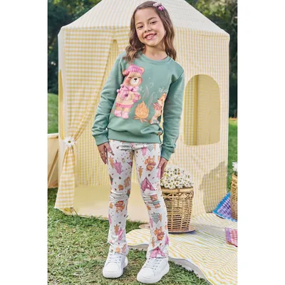 Conj Infantil Blusão Moletom Peluciado Calça Boot Cut Kukiê