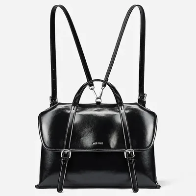 Bolsa Couro Premium Alça Dupla Preta Brilhante Grande