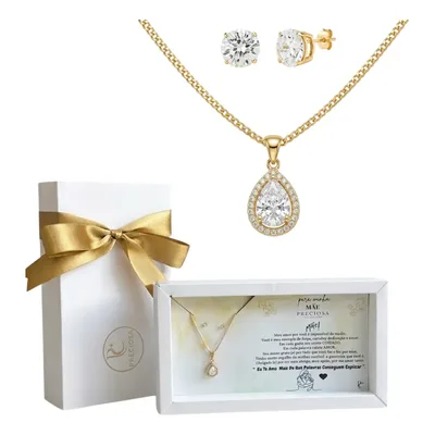 Colar Feminino Presente Para Mãe Conjunto Banhado Ouro 18k