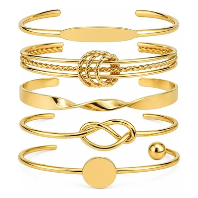 Kit 5 Pulseiras Luxo Feminina Dourada Ajustável Elegância