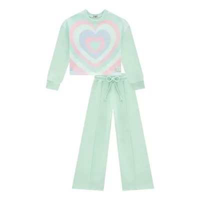 Conjunto Blusa Coraçã0 E Calça Wide Leg Verde Menta Kukiê