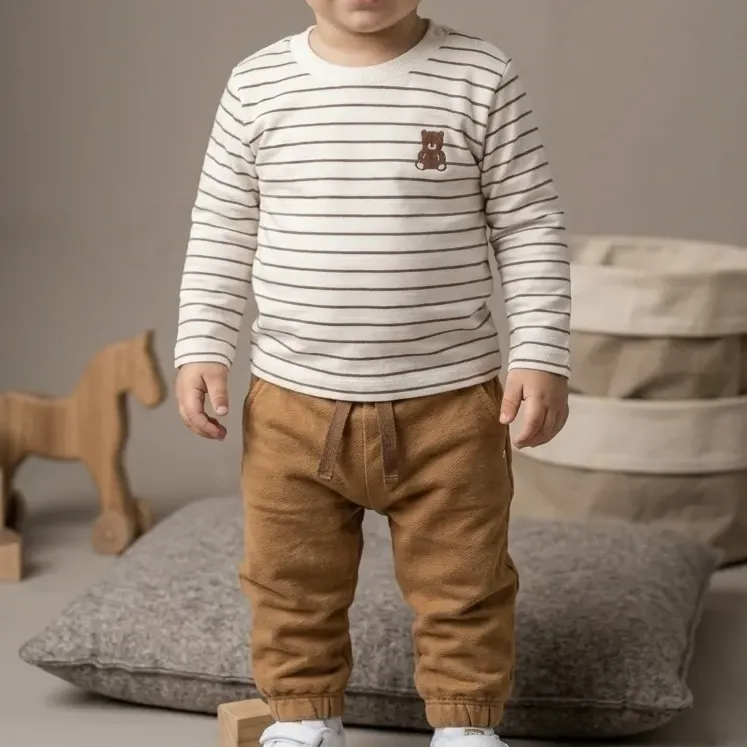 Conjunt Bebe Blusa Cotton Listrada E Calça Em Twiil Lucboo