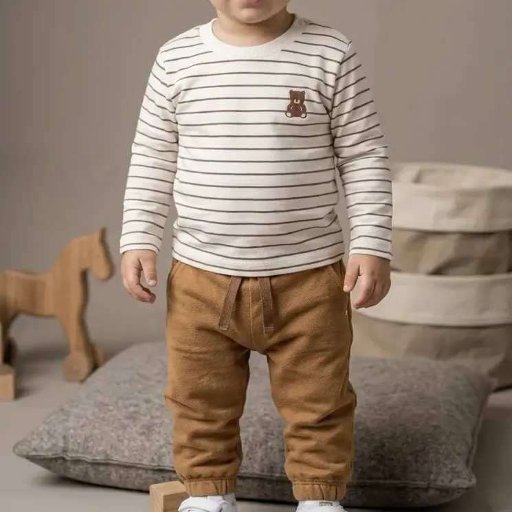 Conjunto Infantil Blusa Cotton Listrada Calça Twiil Lucboo