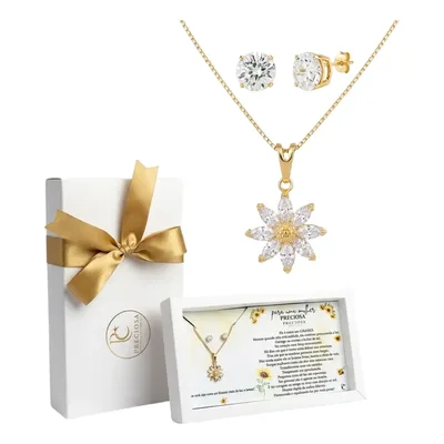 Colar Feminino Girassol Kit Presente Mulher Banhado Ouro 18k