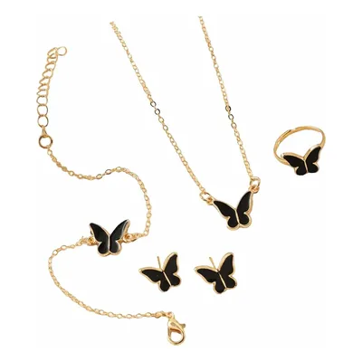 Kit Joias Femininas 4 Peças Borboleta Black Premium Gold