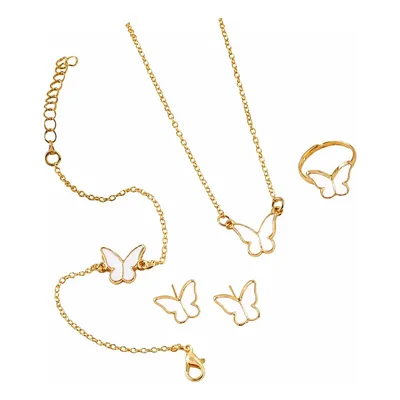 Kit Joias Femininas 4 Peças Borboleta White Premium Gold