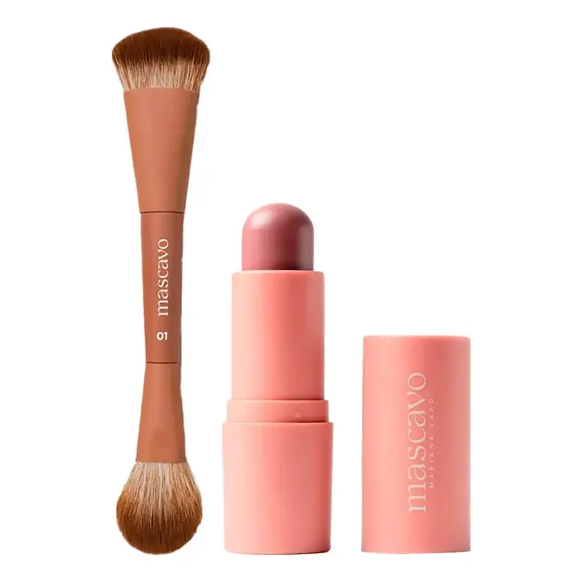 Kit Mascavo Maquiagem Pincel 01+ Flush Blush Bastão Oak 6g