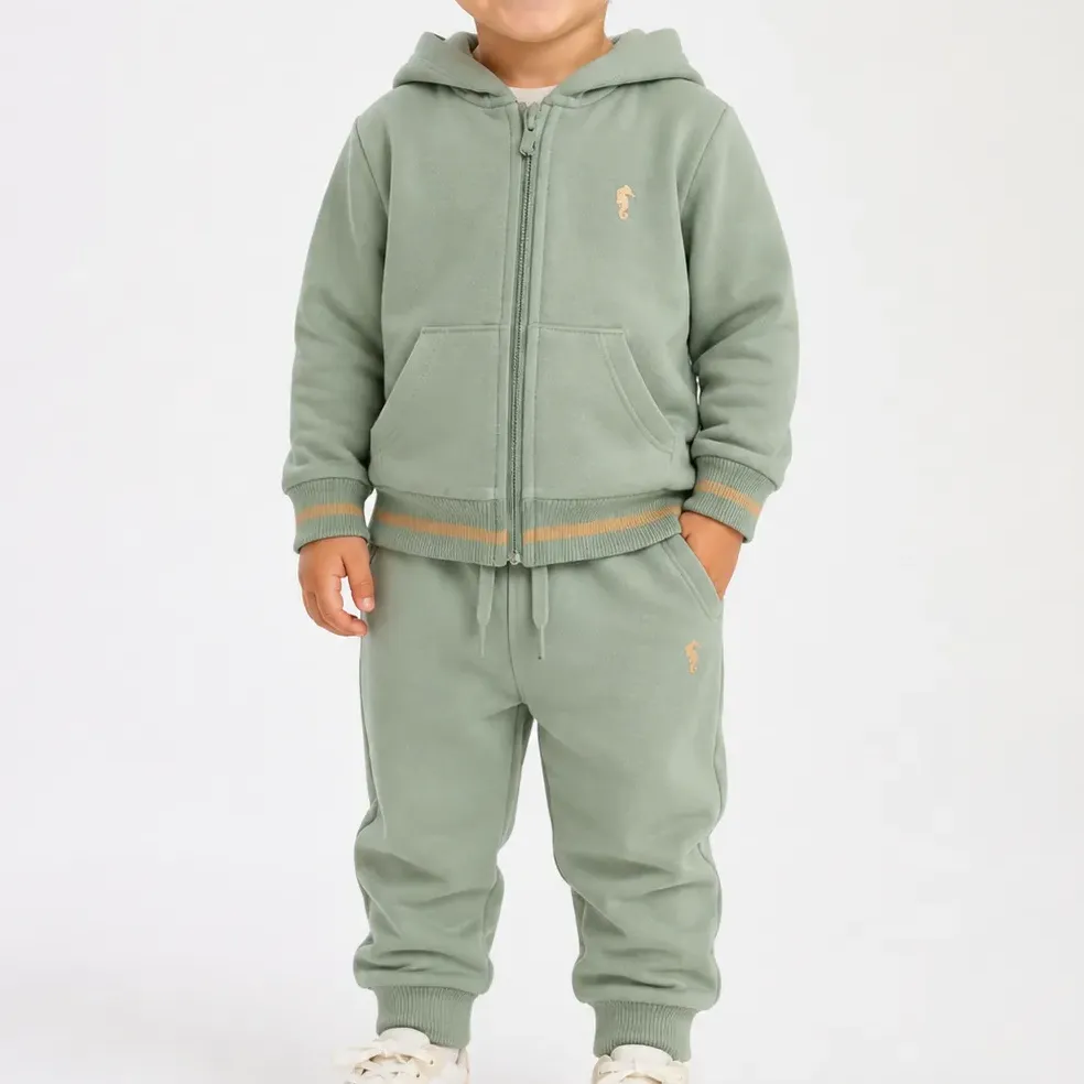 Conj. Bebe Jaqueta Capuz Calça Moletom Felpado Onda Marinha