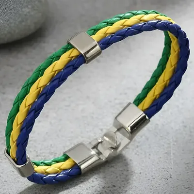 Pulseira Brasil Copa Do Mundo Couro Verde Amarelo Azul