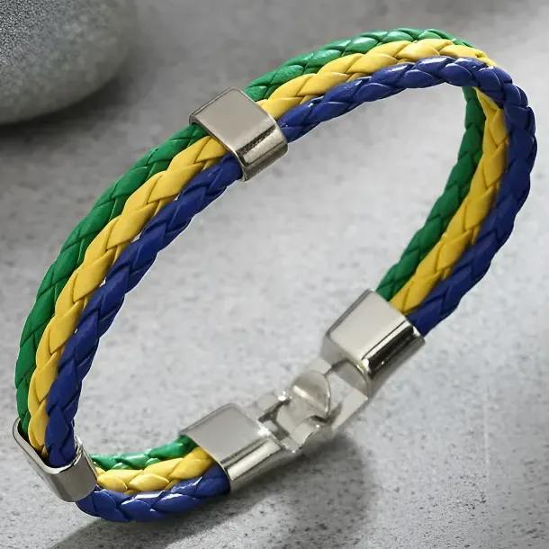 Pulseira Brasil Copa Do Mundo Couro Verde Amarelo Azul